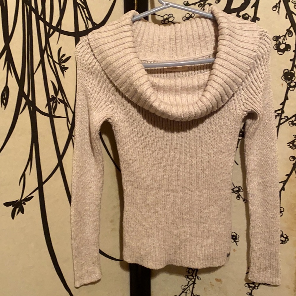 Hollister Womens Cowlneck Sweater Tan Long Sleeve Cable Knit